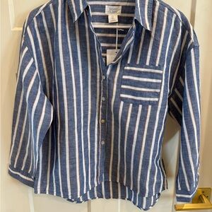 Sigrid Olsen Blue and White Striped Shirt